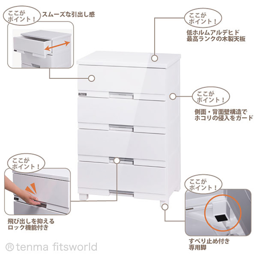 タンス 衣類収納 木製 フィッツケース Fits フィッツプラスプレミアム 幅55cm 3段［FP5503 テンマ］ 810936