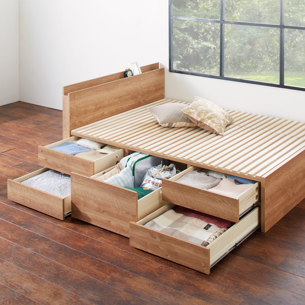 ≪セミダブル≫天然木調収納すのこベッド 棚なし ディノスANAmall店