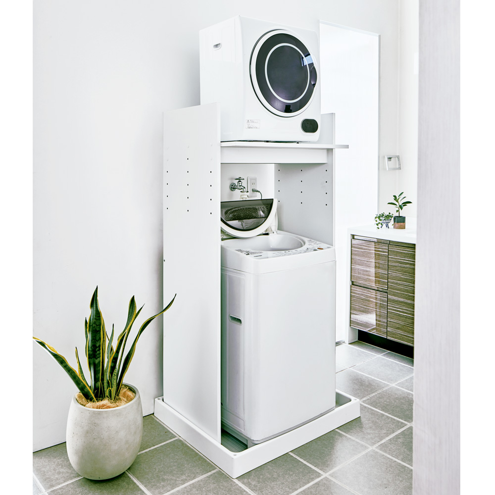 洗濯機ラック 洗濯用品 アイロン 日本製 たっぷり収納 伸縮 頑丈 ランドリーラック 洗濯機上 がっちり安定 造り付けのような乾燥機置き台  奥行44.5cmタイプ 幅77cm高さ151cm 824801