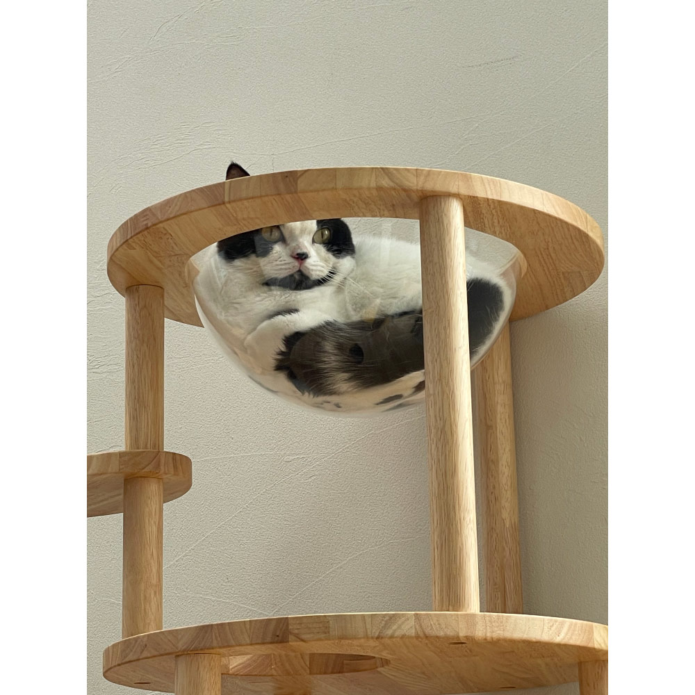 猫と暮らす家具 ペット用品 日本製 引き出し付き ラウンドテーブル 机 天然木 ネコ用タワー デスク 770639