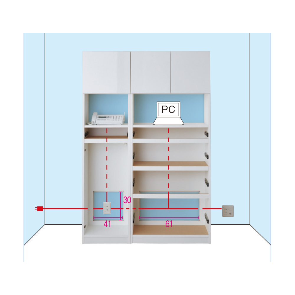 スイッチ避け壁面収納シリーズ 収納庫タイプ（上台扉付き・下台