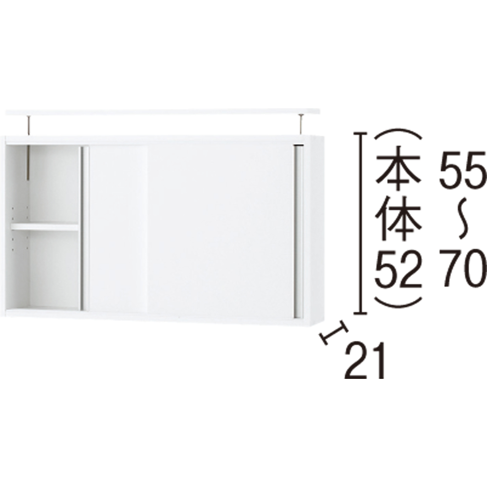 光沢仕様 引き戸壁面収納本棚 幅90奥行21突っ張り上置き高さ55〜70