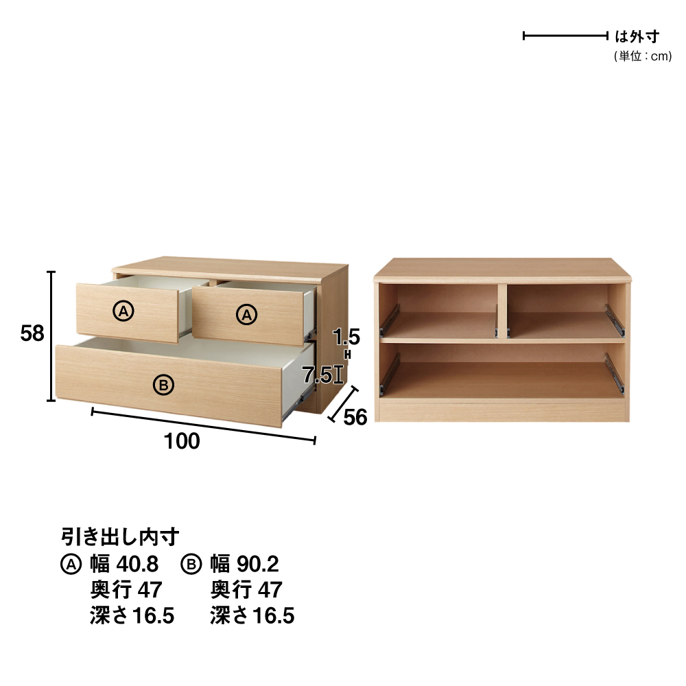 押入収納 クローゼット収納 衣類収納 引き出し ウォークインクローゼット 日本製 【幅100奥行56高さ58cm】フルスライドチェスト・2段  778630