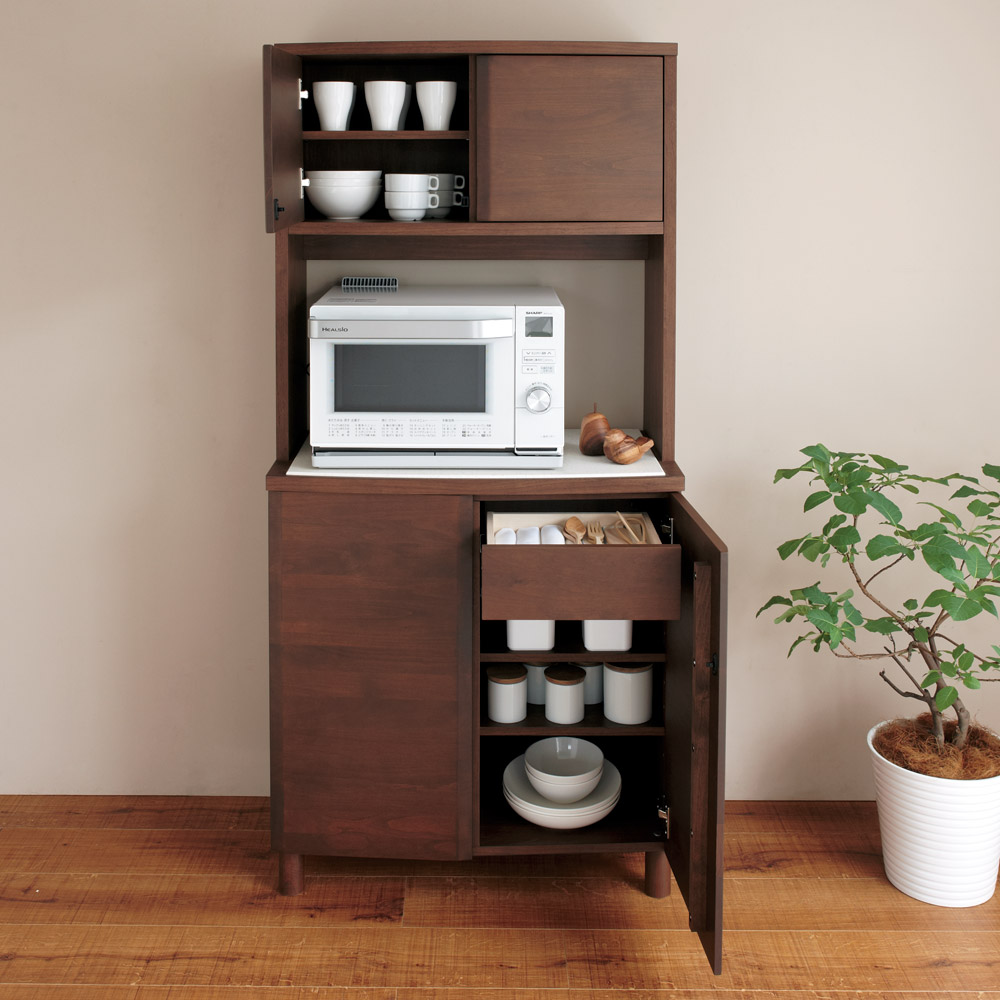 アルダー天然木アールデザインシリーズ キッチンボード 幅80cm 通販 ディノス