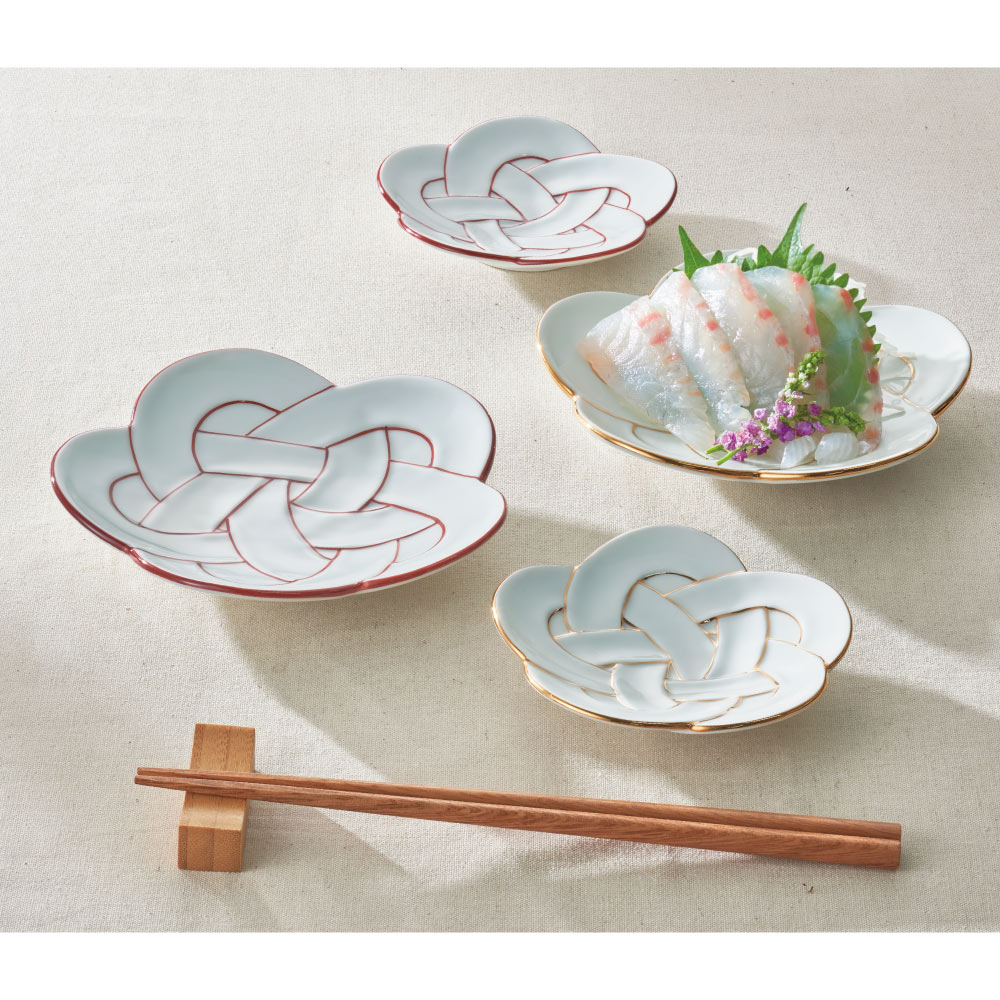 porcelain♡限定1セット♡梅結び 小皿 金線 赤線 有田焼 豆皿 銘々皿