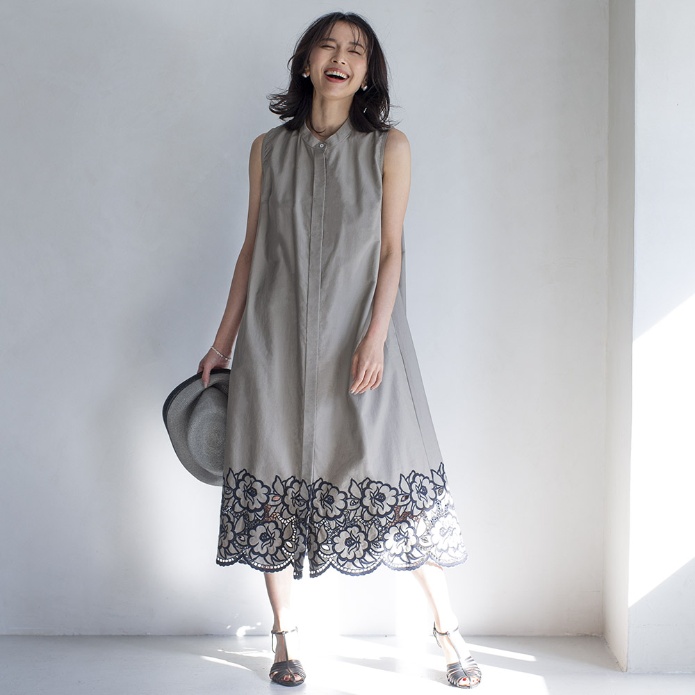 裾刺繍 スカラップシャツワンピース 通販 - ディノス